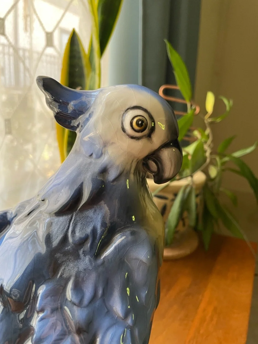 Vintage Italian Ceramic Porcelain Majolica? Parrot Bird Statue Figure 12